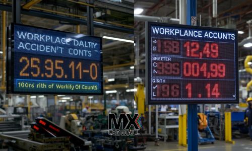 Schermo LED industriale per monitoraggio processi produttivi e sicurezza sul lavoro con protezione IP65 fronte e retro