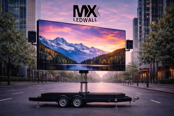maxischermo led 4x3 su carrello trainabile con patente B prodotto in Italia da MX LEDWALL